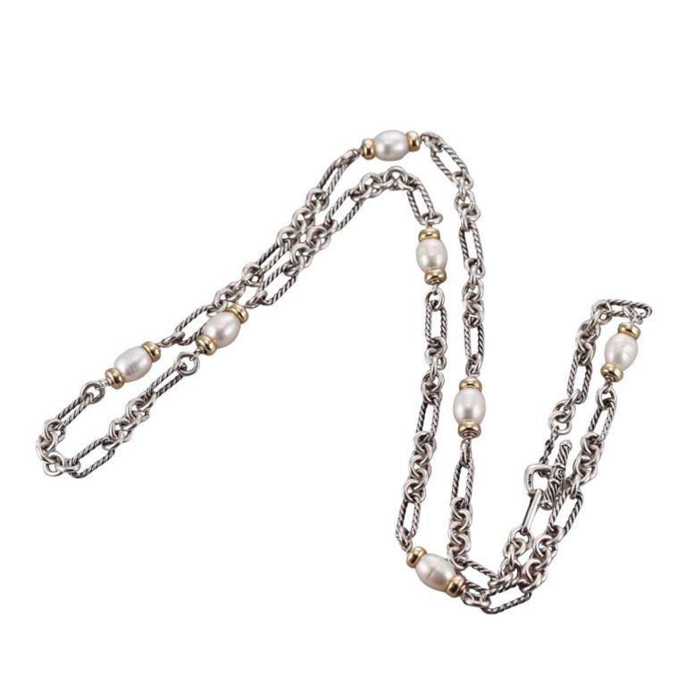 Sterling Silver Gold Pearl Necklace