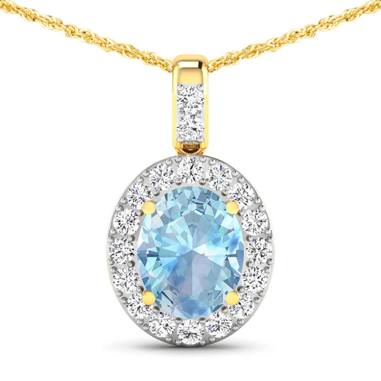 14k Gold Aquamarine and Diamond Pendant