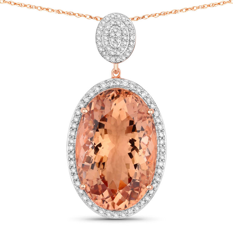 14k Gold Morganite and Diamond Pendant Necklace