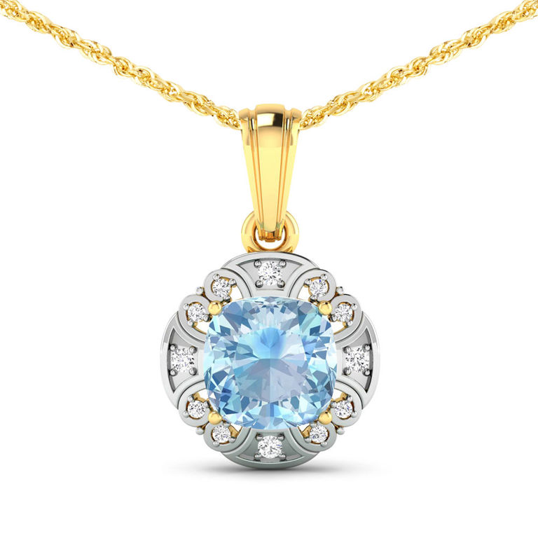 14k Gold Aquamarine and Diamond Pendant