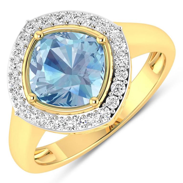 14k Gold Aquamarine and Diamond Ring