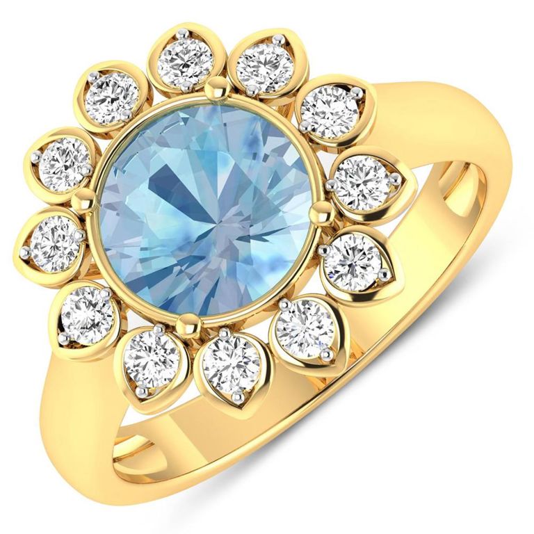 14k Gold Aquamarine and Diamond Ring
