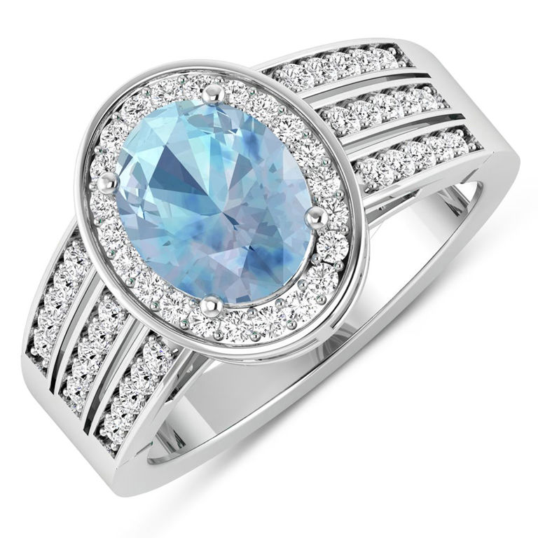 14k Gold Aquamarine and Diamond Ring