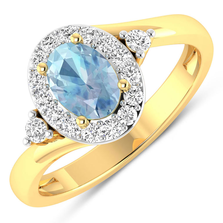 14k Gold Aquamarine and Diamond Ring