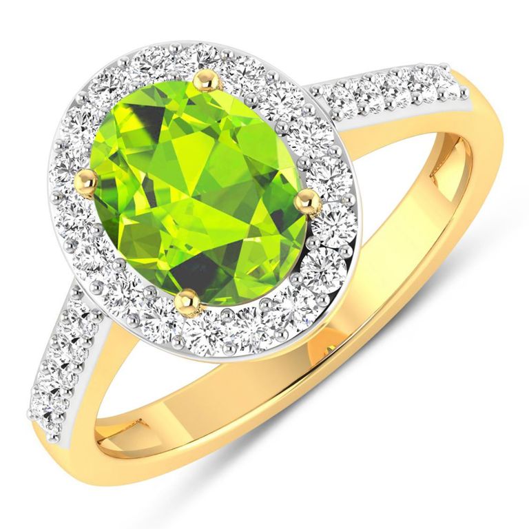 14k Gold Peridot and Diamond Ring