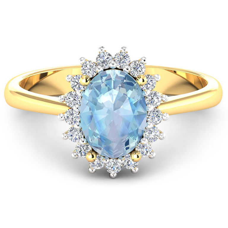 14k Gold Aquamarine and Diamond Ring