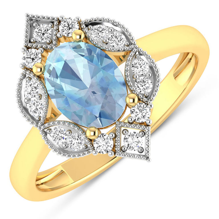 14k Gold Aquamarine and Diamond Ring