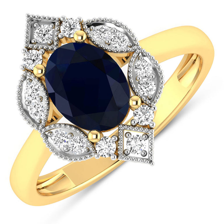 14k Gold Sapphire and Diamond Ring