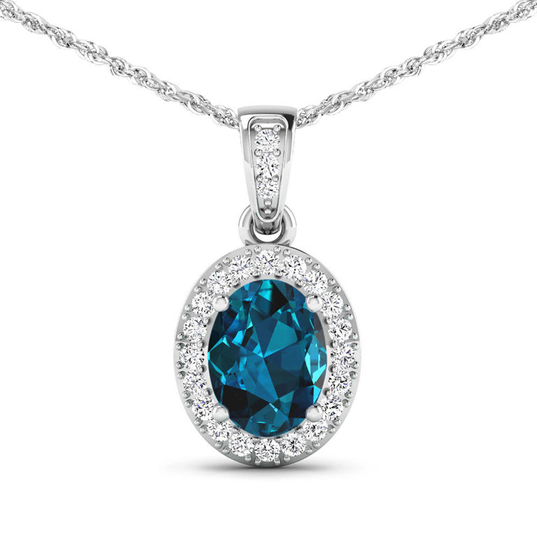 14k Gold Topaz and Diamond Pendant Necklace