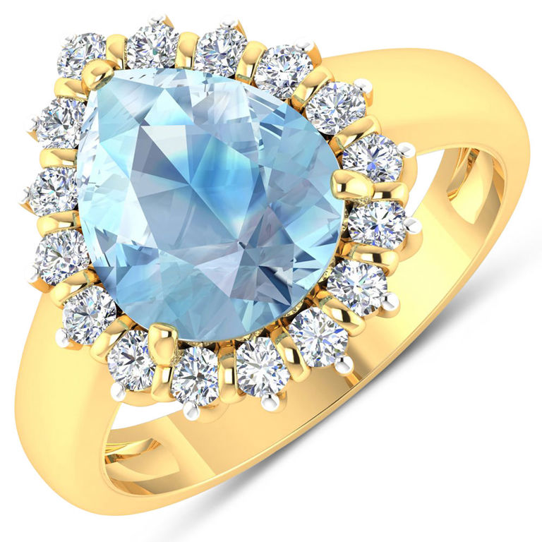 14k Gold Aquamarine and Diamond Ring