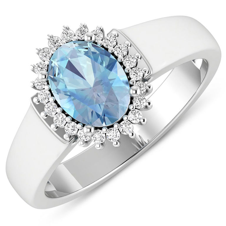 14k Gold Aquamarine and Diamond Ring