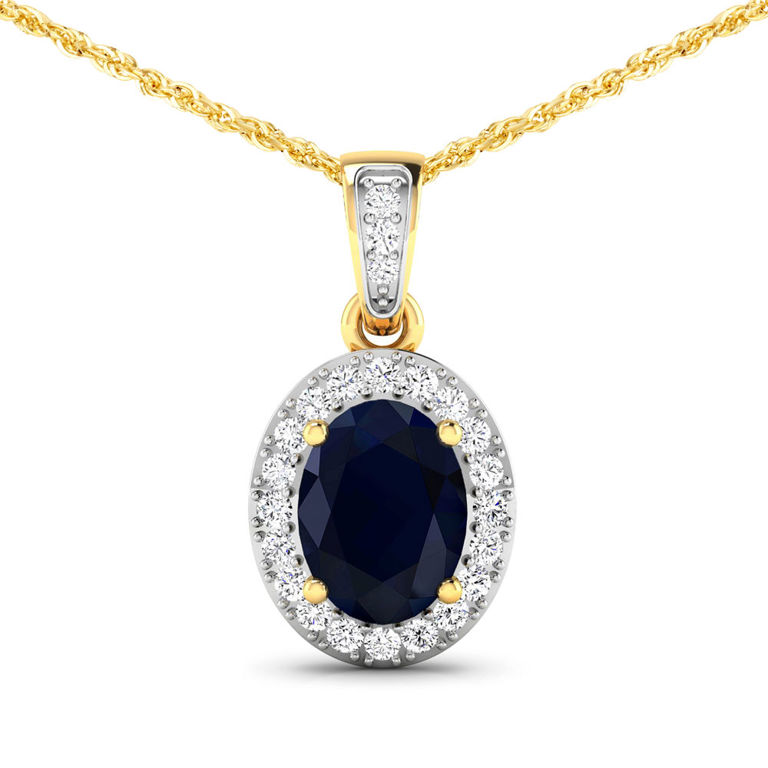 14k Gold Sapphire and Diamond Pendant Necklace