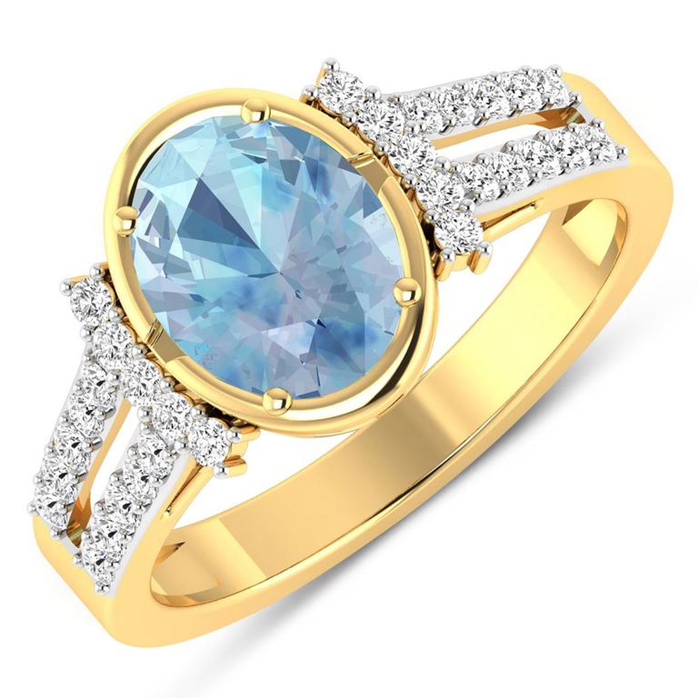 14k Gold Aquamarine and Diamond Ring