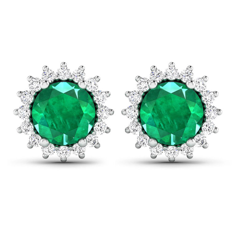 Pair of 14k Gold Emerald and Diamond Earrings