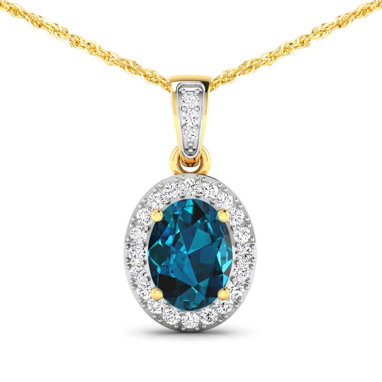 14k Gold Topaz and Diamond Pendant Necklace