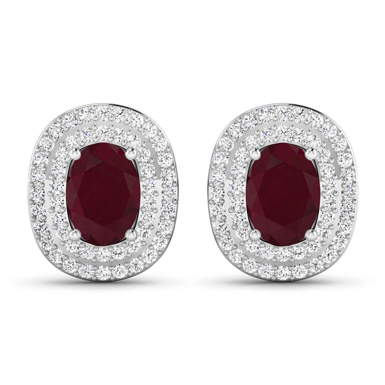 Pair of 14k Gold Ruby and Diamond Earrings