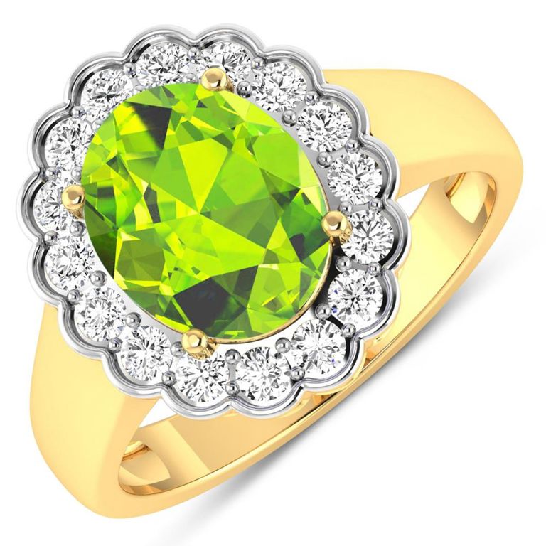 14k Gold Peridot and Diamond Ring