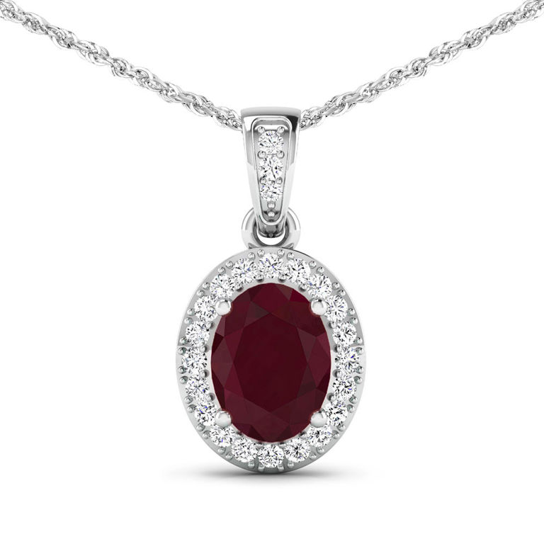 14k Gold Ruby and Diamond Pendant Necklace
