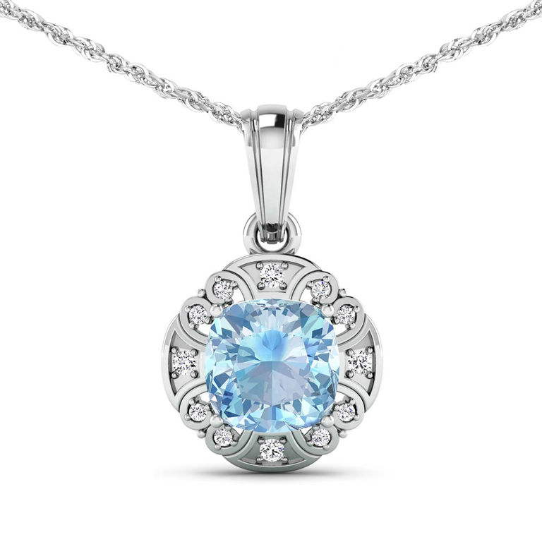 14k Gold Aquamarine and Diamond Pendant