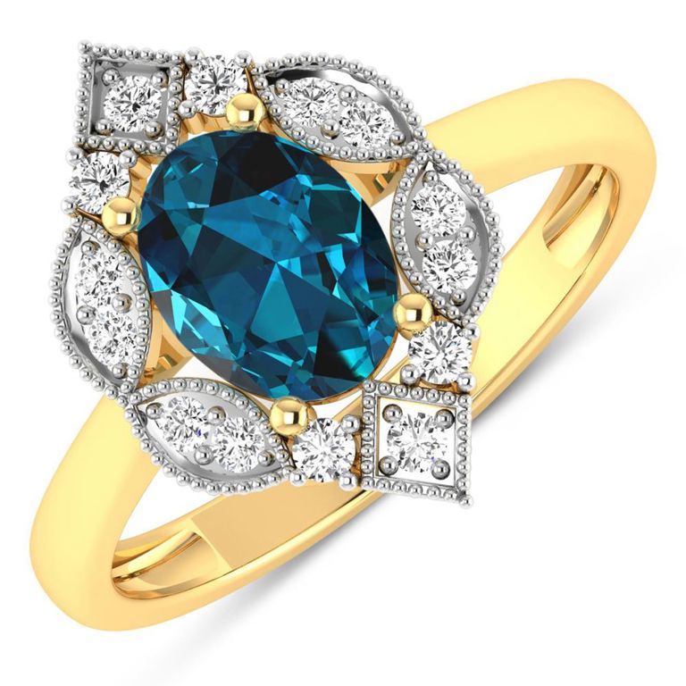 14k Gold Topaz and Diamond Ring