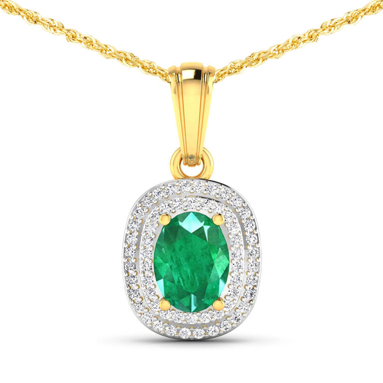 14k Gold Emerald and Diamond Pendant Necklace