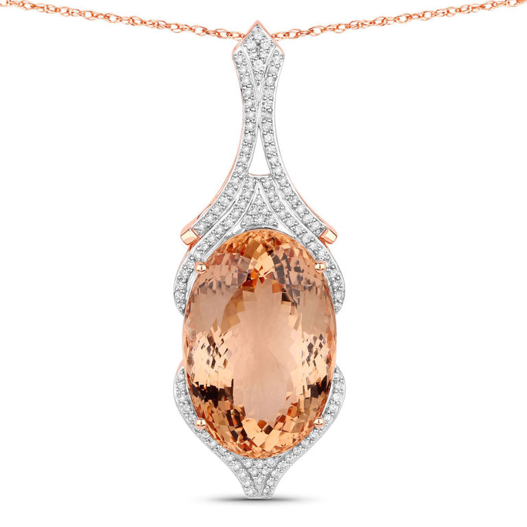 14k Gold Morganite and Diamond Pendant