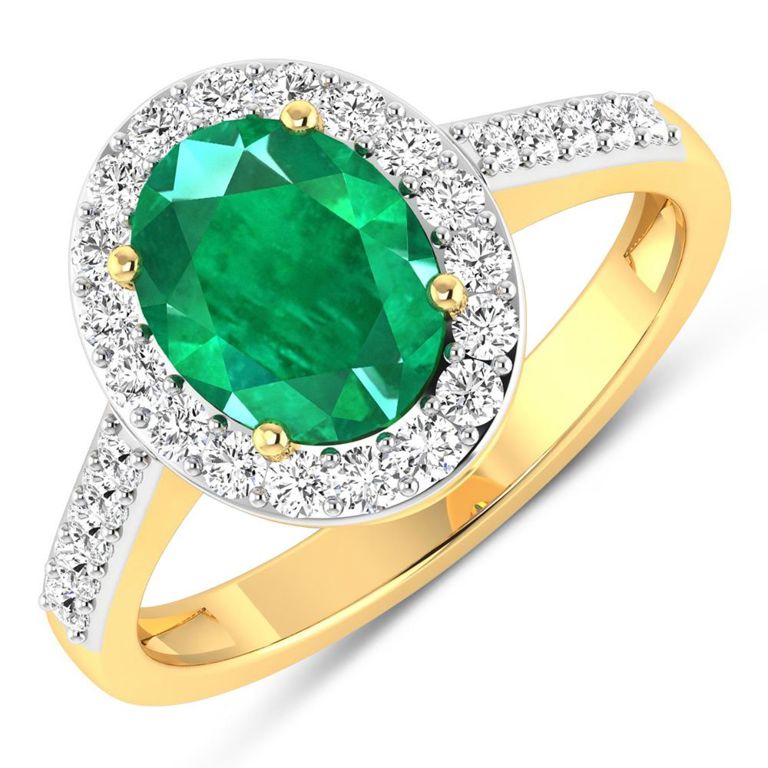 14k Gold Emerald and Diamond Ring