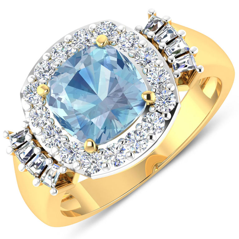 14k Gold Aquamarine and Diamond Ring