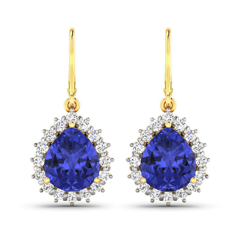 Pair of 14k Gold Tanzanite and Diamond Earrings