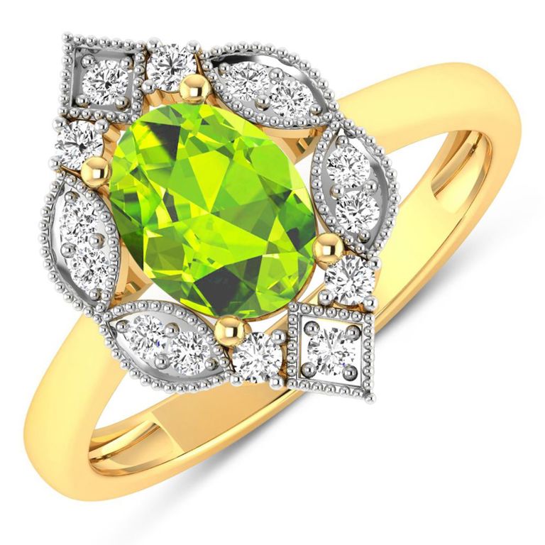 14k Gold Peridot and Diamond Ring
