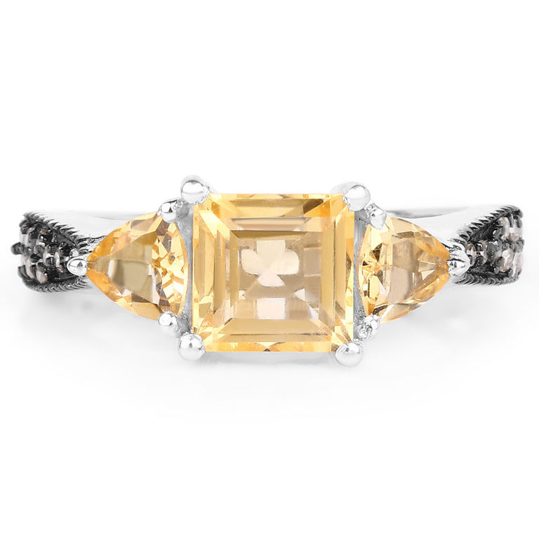 Sterling Silver Citrine and Diamond Ring