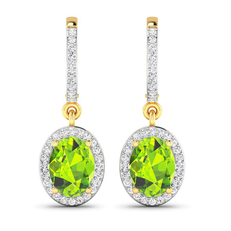 14k Gold Peridot and Diamond Earrings