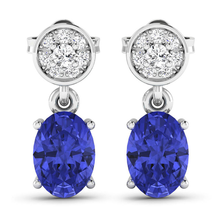 Pair of 14k Gold Tanzanite and Diamond Earrings