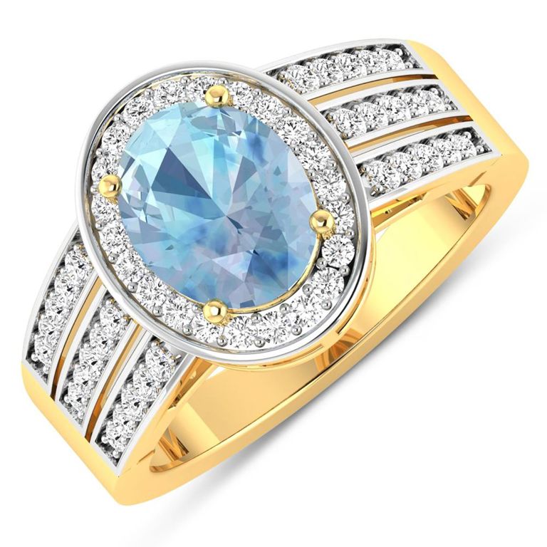 14k Gold Aquamarine and Diamond Ring