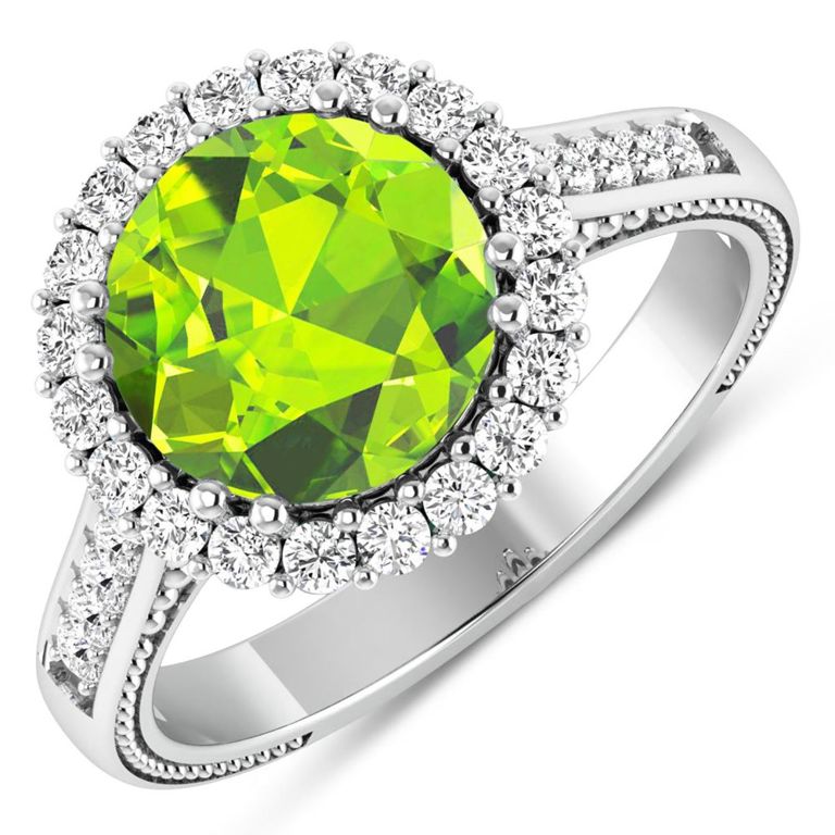 14k Gold Peridot and Diamond Ring