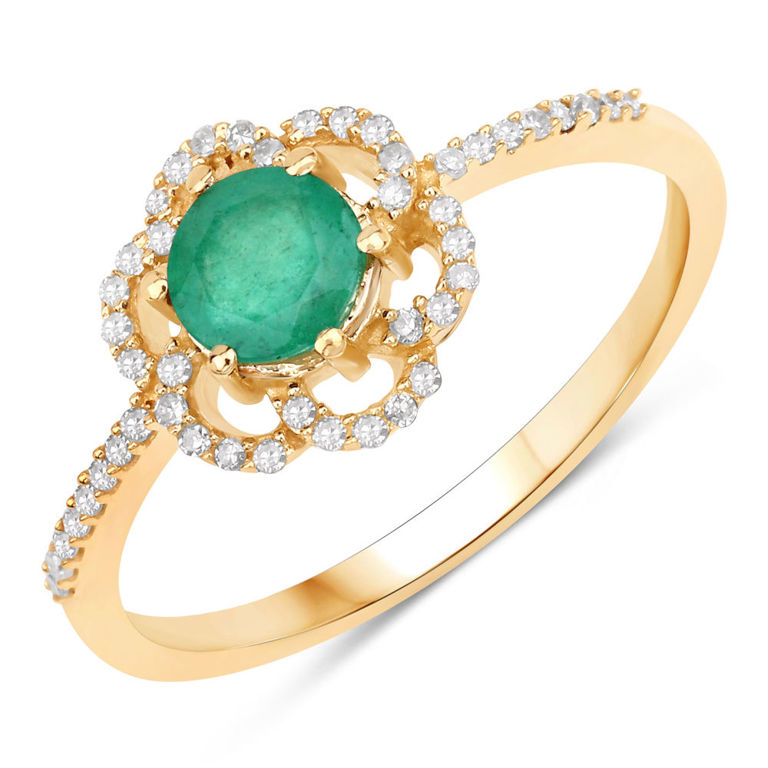 14k Gold Emerald and Diamond Ring
