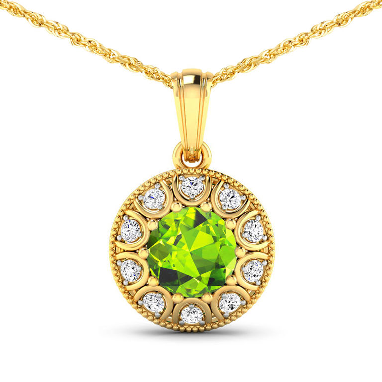 14k Gold Peridot and Diamond Pendant