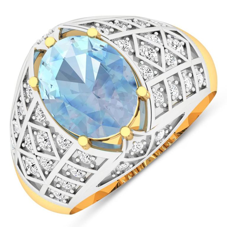 14k Gold Aquamarine and Diamond Ring