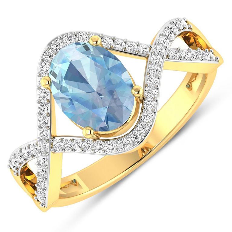 14k Gold Aquamarine and Diamond Ring