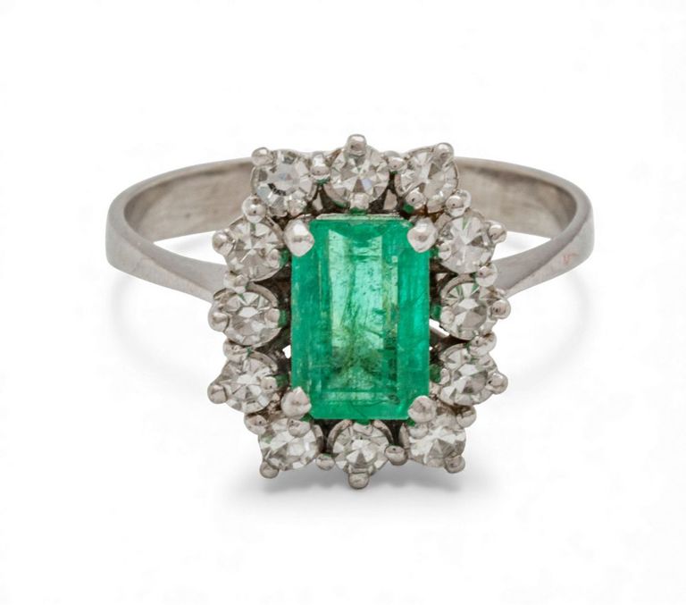 14k Gold Emerald and Diamond Ring
