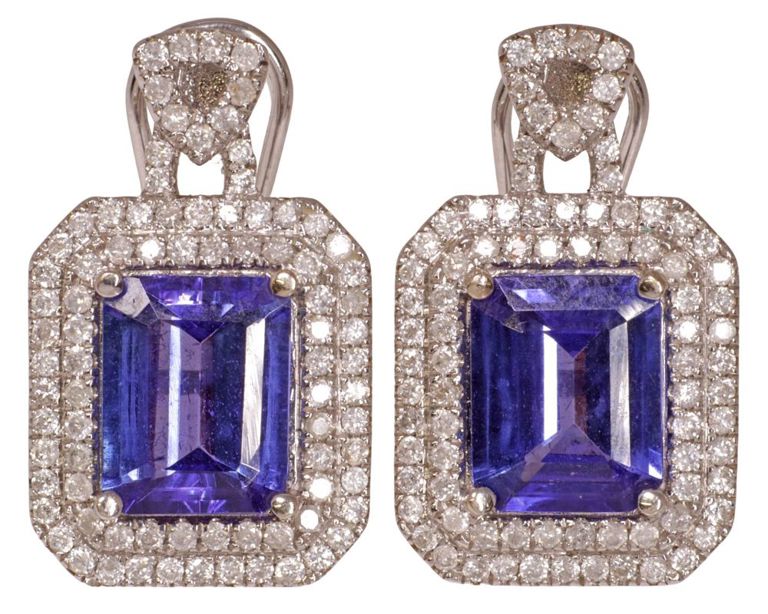 14k Gold Diamond and Tanzanite Earrings
