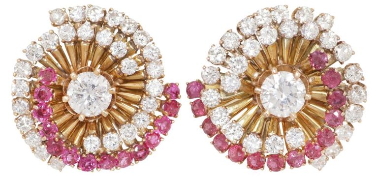 18k Gold Diamond and Ruby Earrings