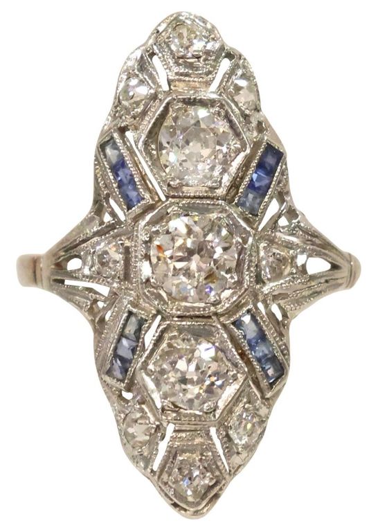 Platinum Diamond and Sapphire Ring
