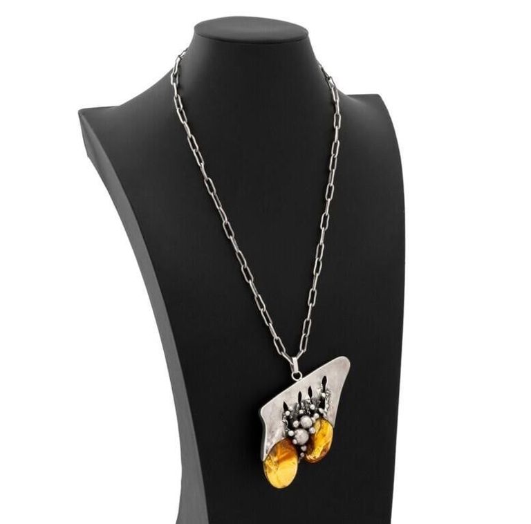 Sterling Silver Amber Pendant Necklace