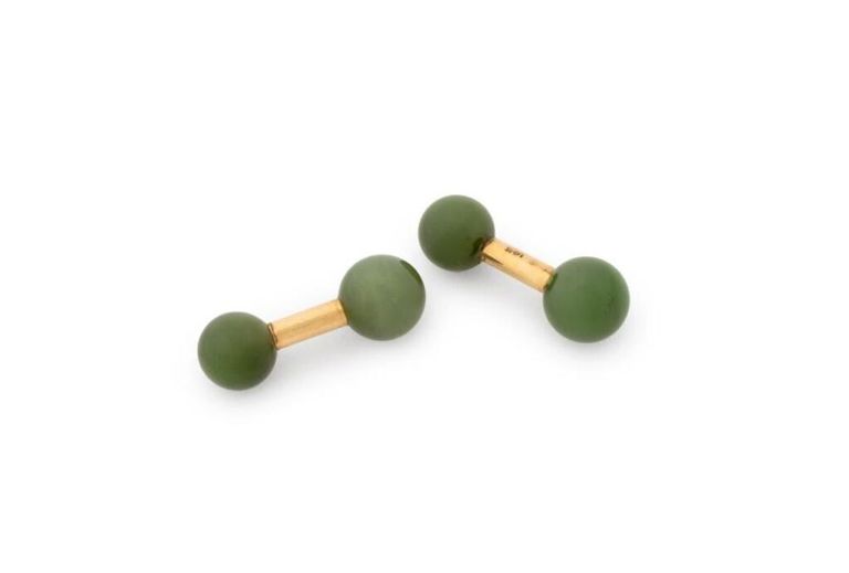 14k Yellow Gold Jade Cufflinks