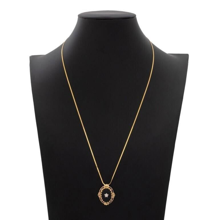 14k Gold Onyx and Diamond Necklace