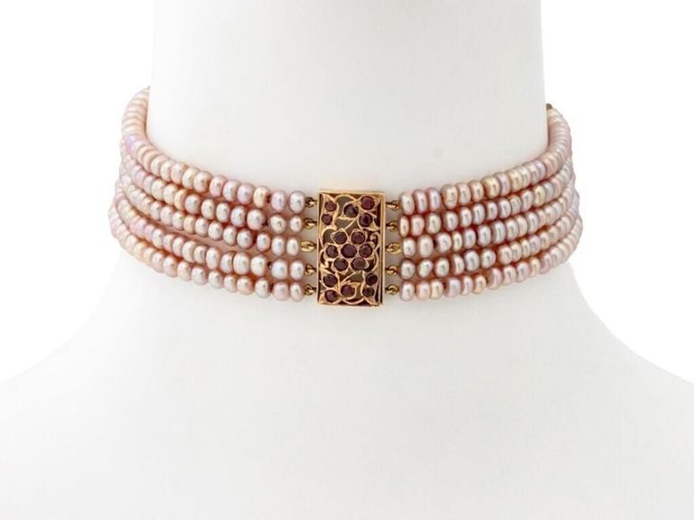 Gold Garnet and Pearl Necklace