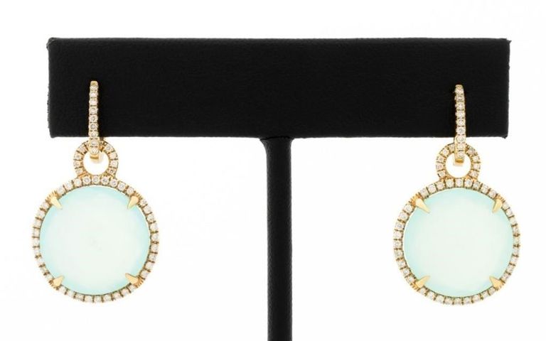 14k Gold Chrysoprase and Diamond Earrings