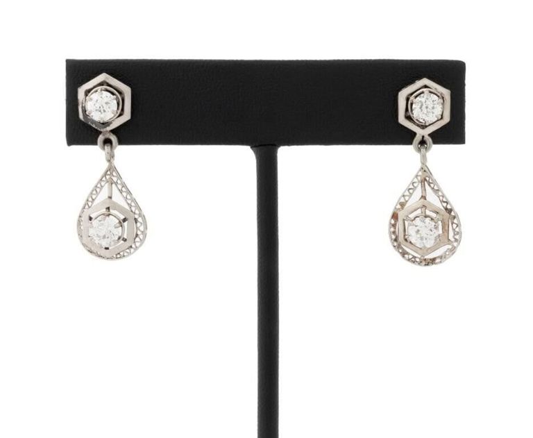 Pair of 14k Gold Diamond Earrings