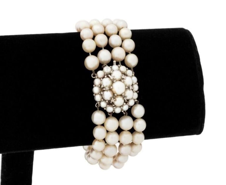 14k White Gold Pearl and Diamond Bracelet